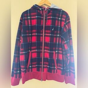 Nautica Red and Blue Plaid Hoodie Jacket